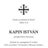 November 12-én helyezik végső nyugalomra Kapin István at...